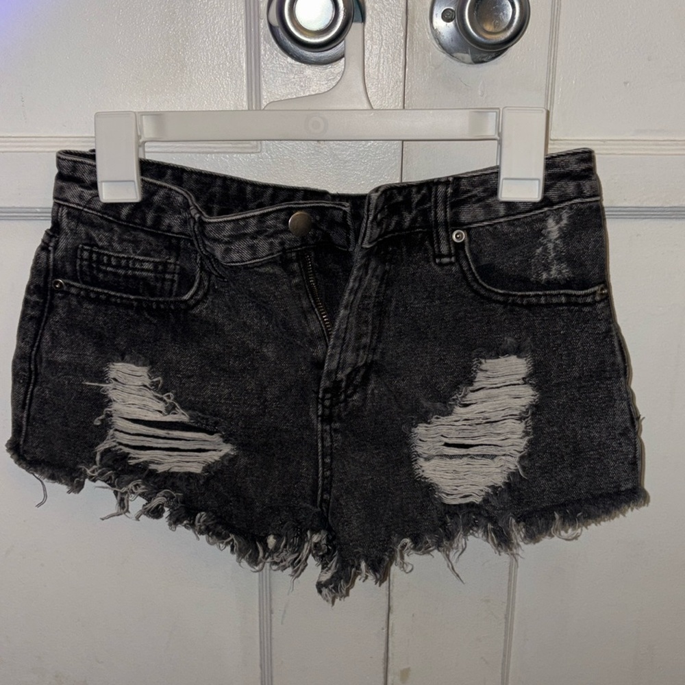 Forever 21 Black Ripped Jean Shorts